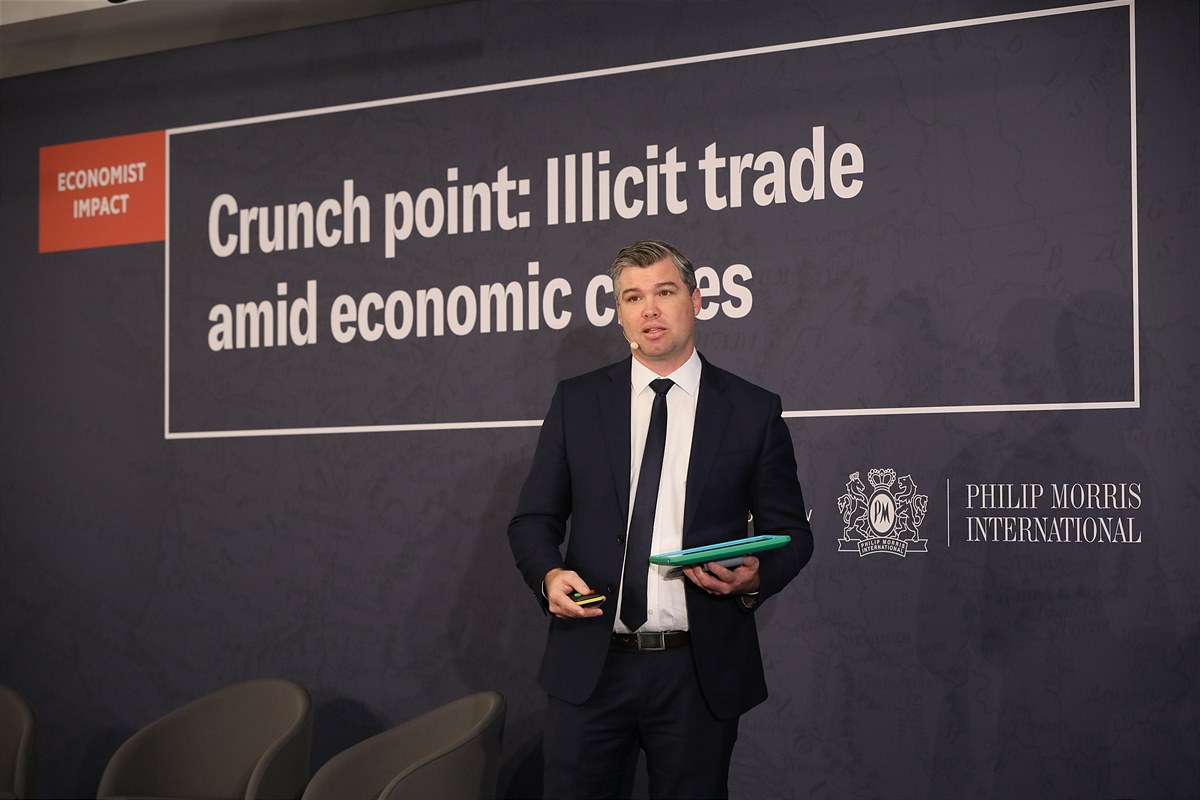 John Ferguson presenting early findings of Economist Impact research on the impact of the economic crisis on illicit trade and its consequences to consumers, businesses, governments and society as a whole
