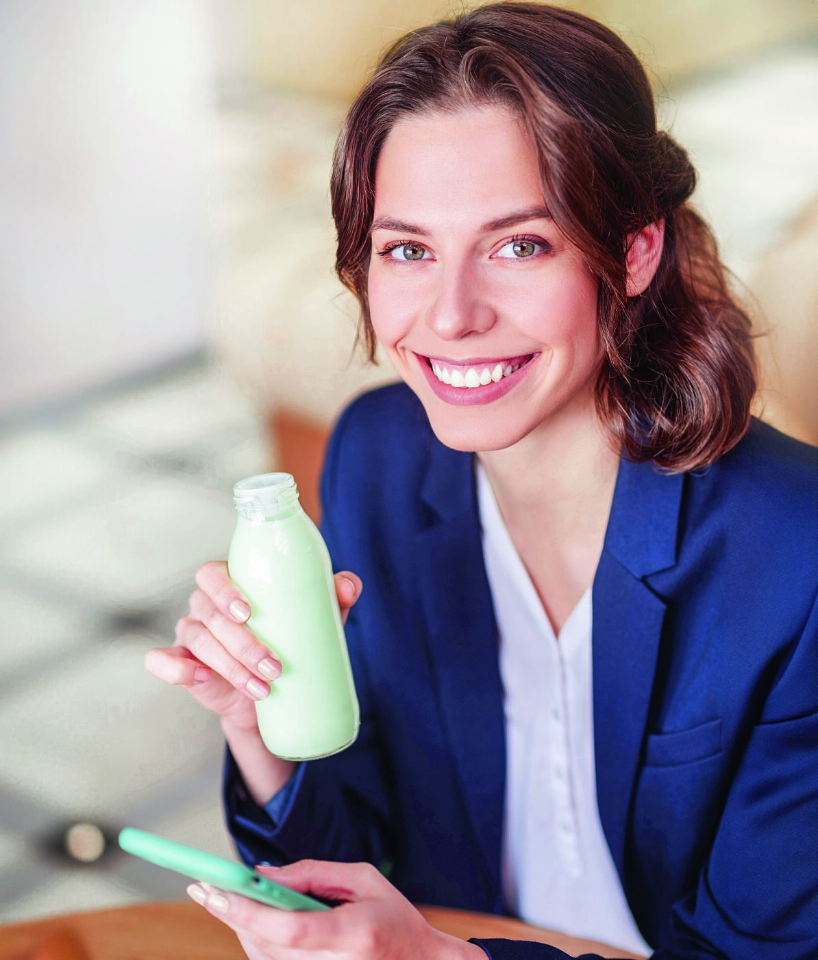 Woman with meal replacement drink